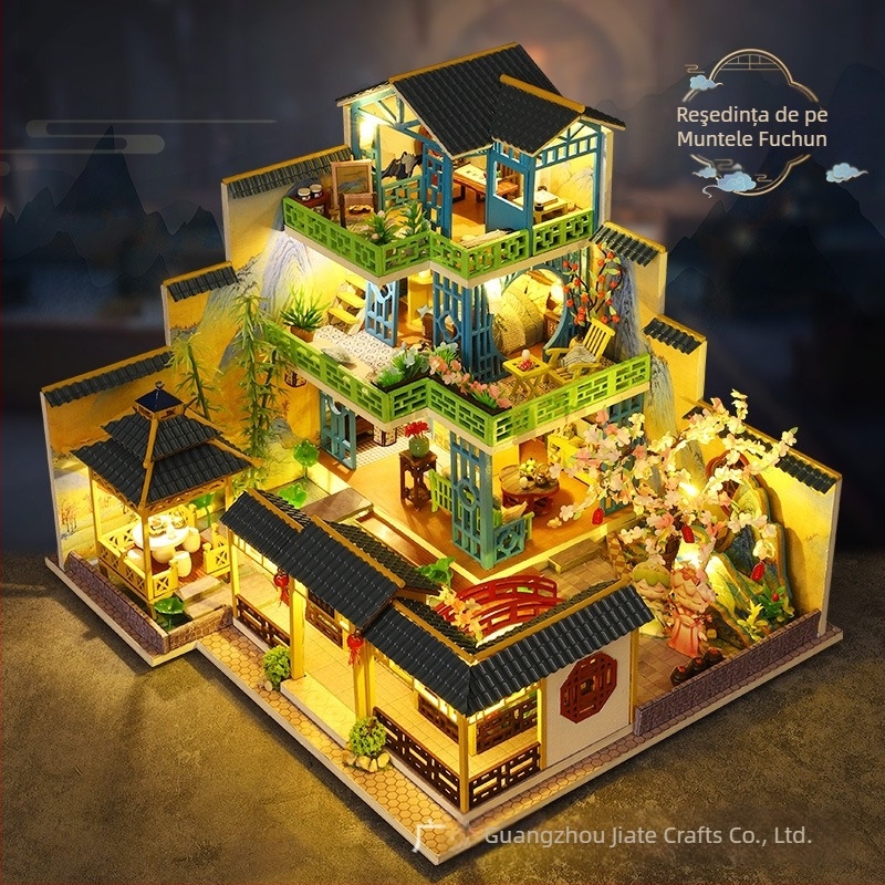 Casă DIY din lemn – model jucărie de Qiao Le Xing, ambalaj într-o cutie colorată, pentru vârsta 15–35