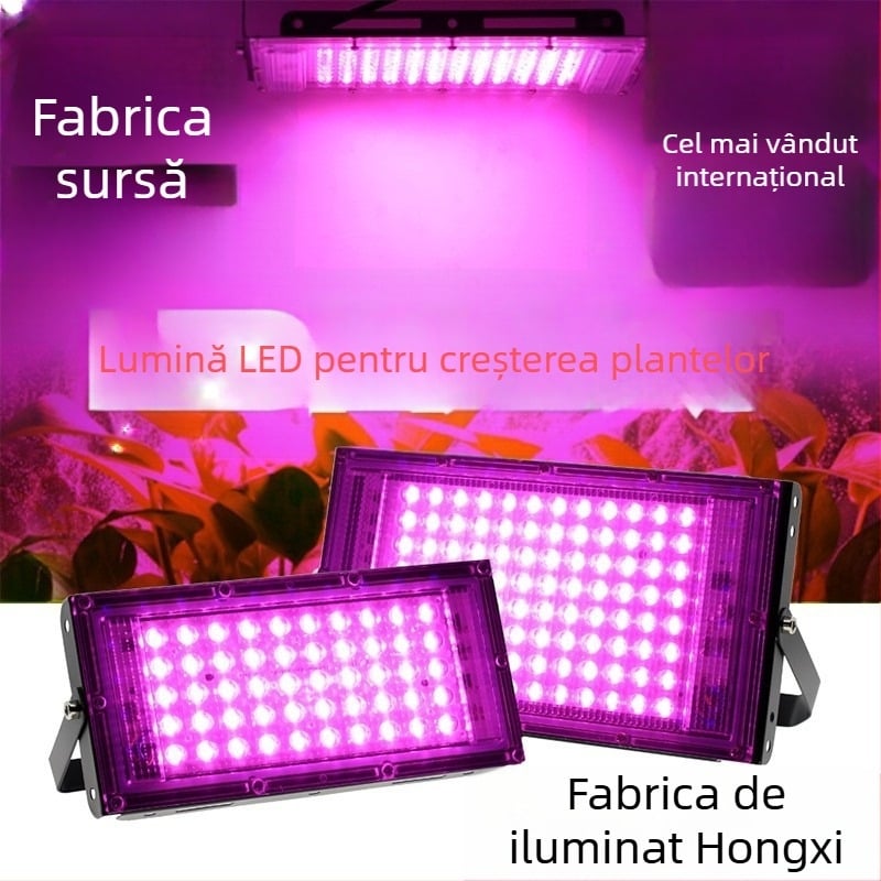Lampă LED de creștere a plantelor cu spectru complet, 50 de LED-uri, pentru seră, 220V, IP65, Carcasă din aliaj de aluminiu, durată de viață 30000h