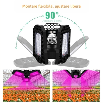 Lampa LED pentru creșterea plantelor, design pliabil, 144 LED-uri, 1600 lm, 85–265 V, durată de viață 10.000 h