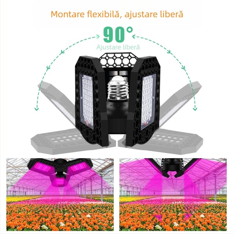 Lampa LED pentru creșterea plantelor, design pliabil, 144 LED-uri, 1600 lm, 85–265 V, durată de viață 10.000 h