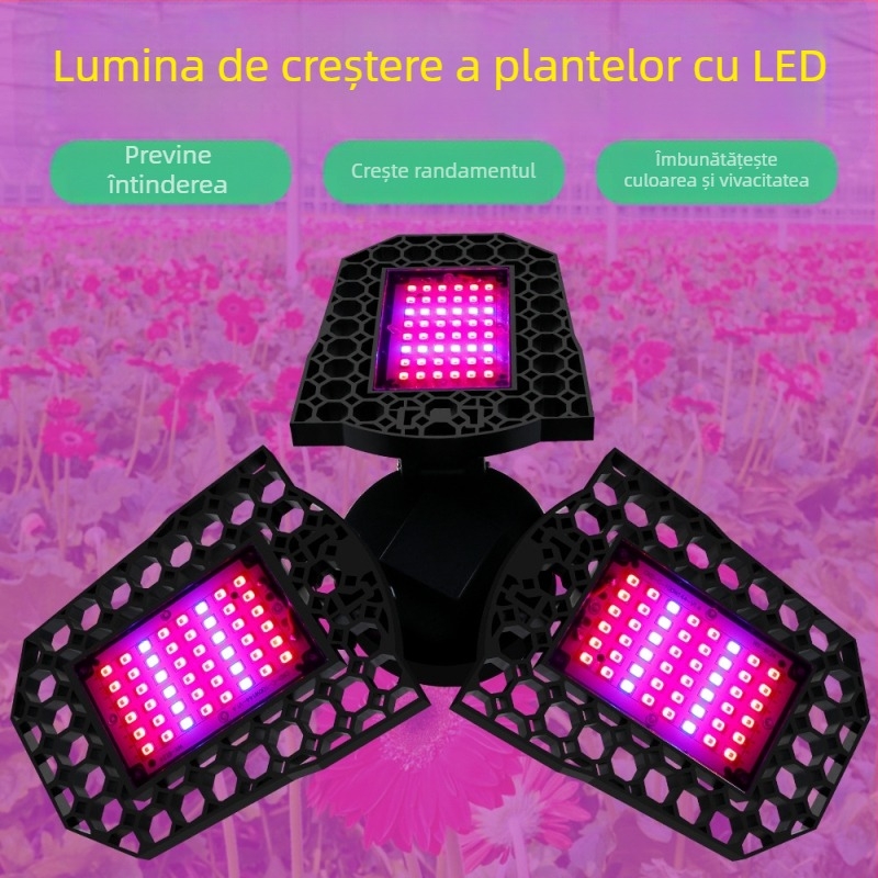 Lampa LED pentru creșterea plantelor, design pliabil, 144 LED-uri, 1600 lm, 85–265 V, durată de viață 10.000 h