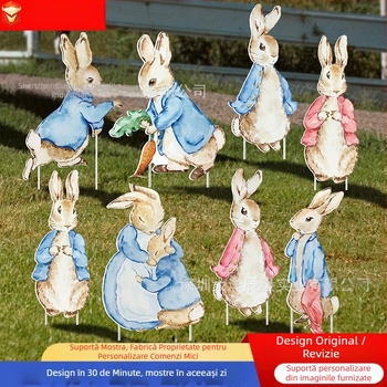 Semn de grădină cu iepuraș pe țăruș pentru exterior - stil retro, Ocean