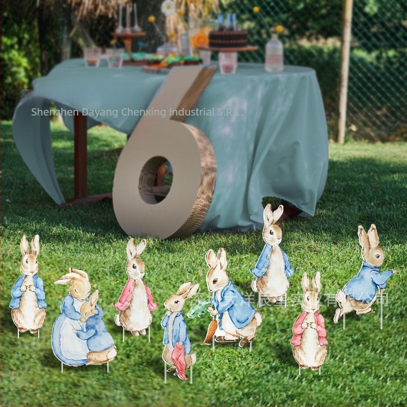 Semn de grădină cu iepuraș pe țăruș pentru exterior - stil retro, Ocean