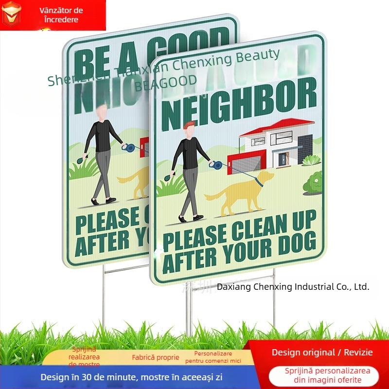 Panou de avertizare pentru curte exterioară: interzice urinarea și defecarea câinilor, dublă față, pentru curățarea excrementelor canine; fabricat în China