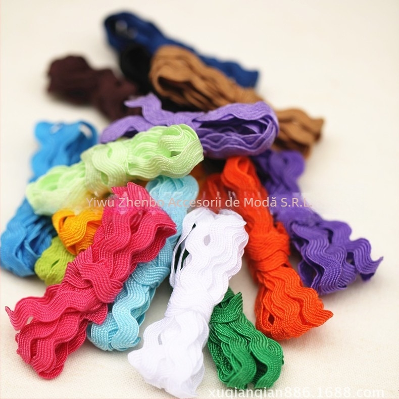 Bandă dantelată de poliester pentru îmbrăcăminte, formă S cu valuri de apă, margine curbată, Jumbo