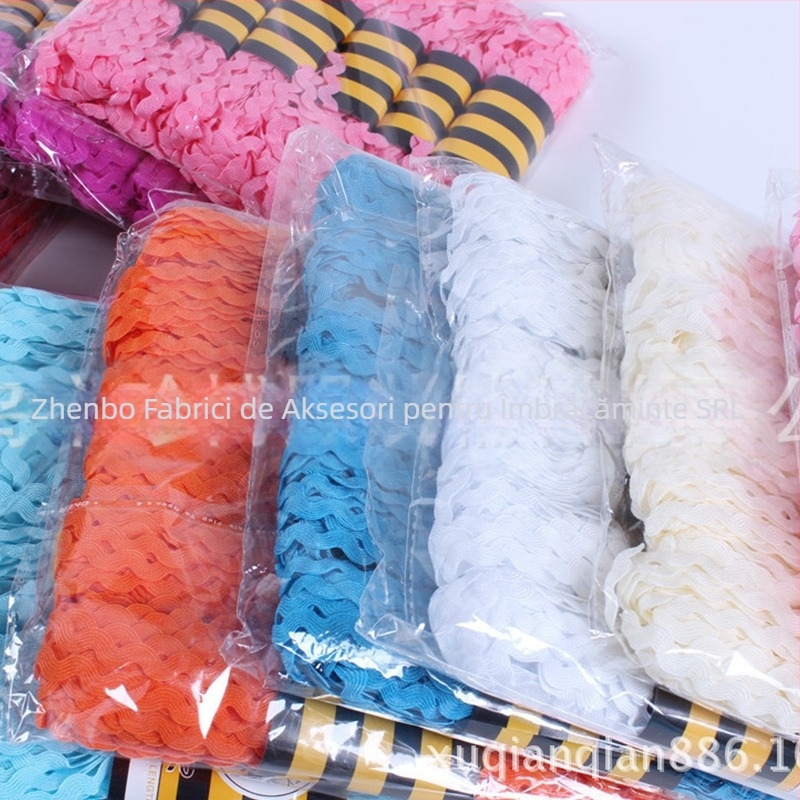 Bandă dantelată de poliester pentru îmbrăcăminte, formă S cu valuri de apă, margine curbată, Jumbo