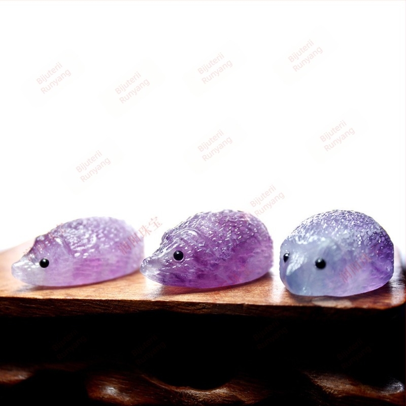 Runyangshi Fluorit natural – arici, ornament din cristal, sculptură animală