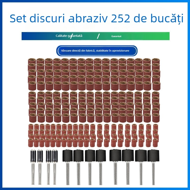 Set electric de șlefuit, 252 de piese, cap cilindric de șlefuire, șmirguri cu granulație 80 pentru tâmplărie