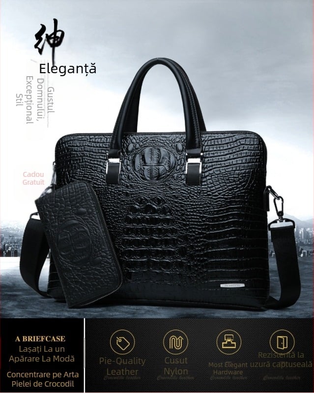 Geantă de afaceri pentru umăr, bărbați, cu fermoar dublu, PVC, Model 8812, model dungat, compatibil laptop de 18 inch