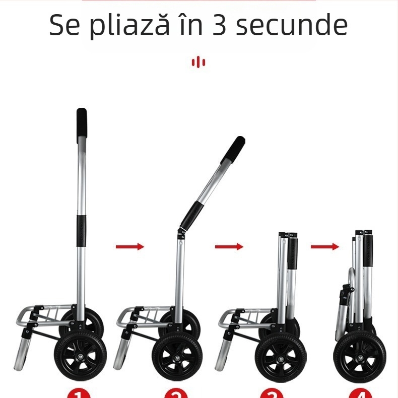 Căruț de cumpărături pliabil din aliaj de aluminiu pentru uz casnic, portabil