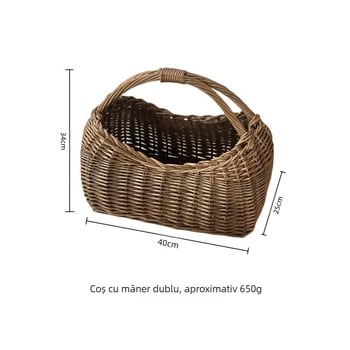 Geantă-coș pentru flori, țesută manual din răchită, stil franțuzesc vintage, material: răchită, potrivită ca recuzită foto pentru flori și fructe