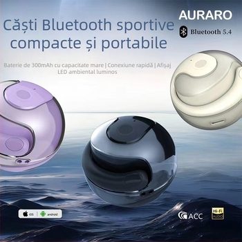 Căști cu conducție aeriană la gât, reducere zgomot, baterie 8+ ore, Bluetooth 5.0, rază de 10 m, IPX5 rezistente la apă