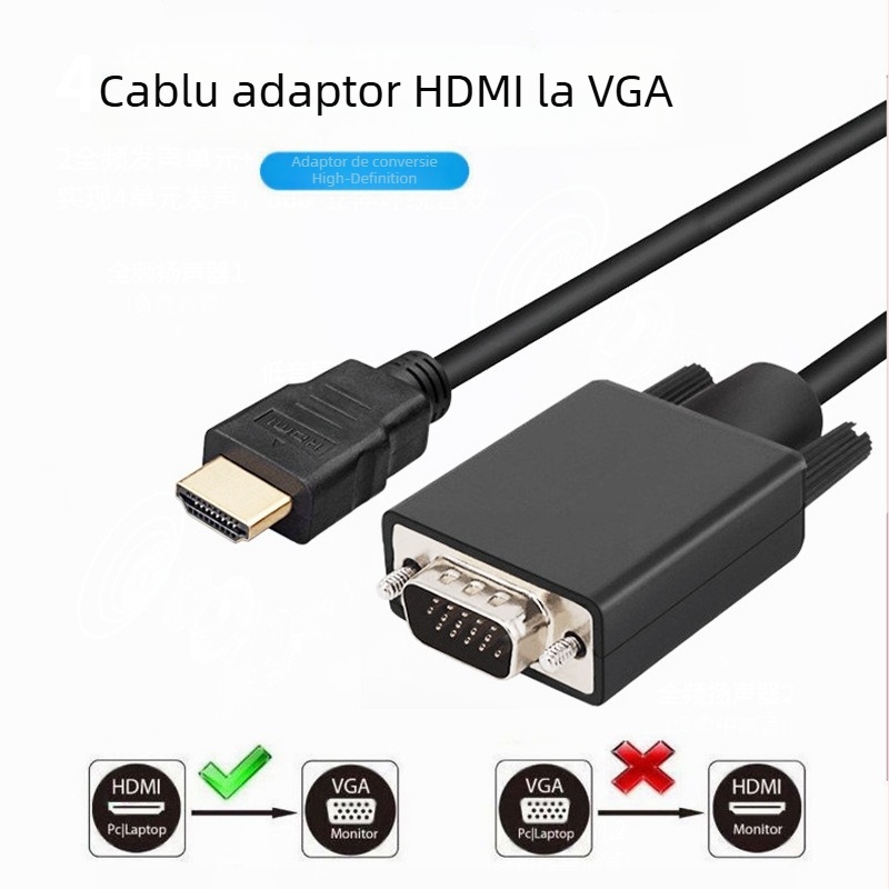 Cablu HDMI la VGA pentru PC, 1.8 m, conectori placat cu aur, conductoare din cupru, suport 1080p
