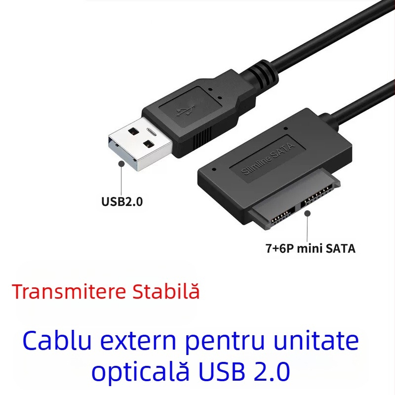 Cablu adaptor extern pentru unitatea optică a notebook-ului, USB 2.0, mini SATA către USB; Model: 7-6pin SATA către USB adaptor; Lansare: 2025