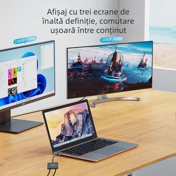 Cardă grafică externă SLMU104 cu afișare pe trei ecrane și interfață USB 3.0