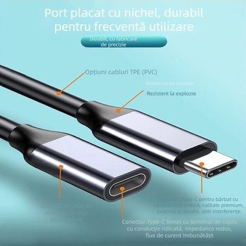 Cablu extindere USB-C (conector masculin la femelă), USB 3.2 Gen3, 10 Gbps, lungime 0.3/0.5/1 m, conductor din cupru