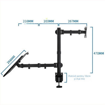 Yan Ercheng MD6432TP003 - Suport pentru laptop cu monitor dual și tavă rotativă pentru tastatură