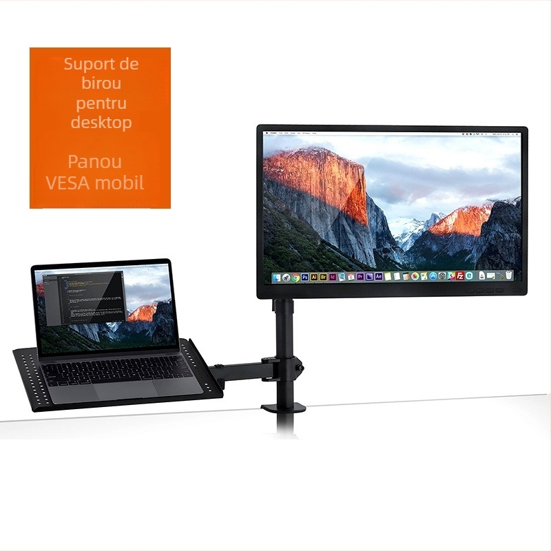Yan Ercheng MD6432TP003 - Suport pentru laptop cu monitor dual și tavă rotativă pentru tastatură