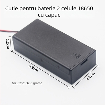 Cutie pentru baterii 2×18650, 7,4V, complet închisă, cu capac și comutator