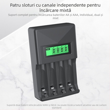 Încărcător Ni-MH pentru baterii, 4 sloturi, afișaj LCD, încărcare rapidă inteligentă, pentru baterii AA/AAA, intrare 5V 2A, ieșire 1.2V 1800mA