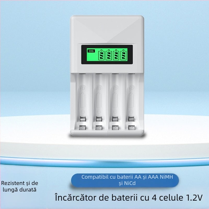 Încărcător Ni-MH pentru baterii, 4 sloturi, afișaj LCD, încărcare rapidă inteligentă, pentru baterii AA/AAA, intrare 5V 2A, ieșire 1.2V 1800mA
