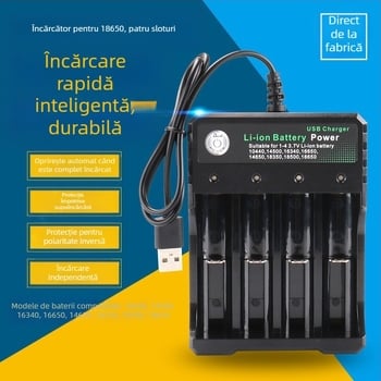 Încărcător BMAX pentru 18650, 4 sloturi, intrare 5V 1-2A, ieșire 4.2V 1000mA, CE/FCC certificat