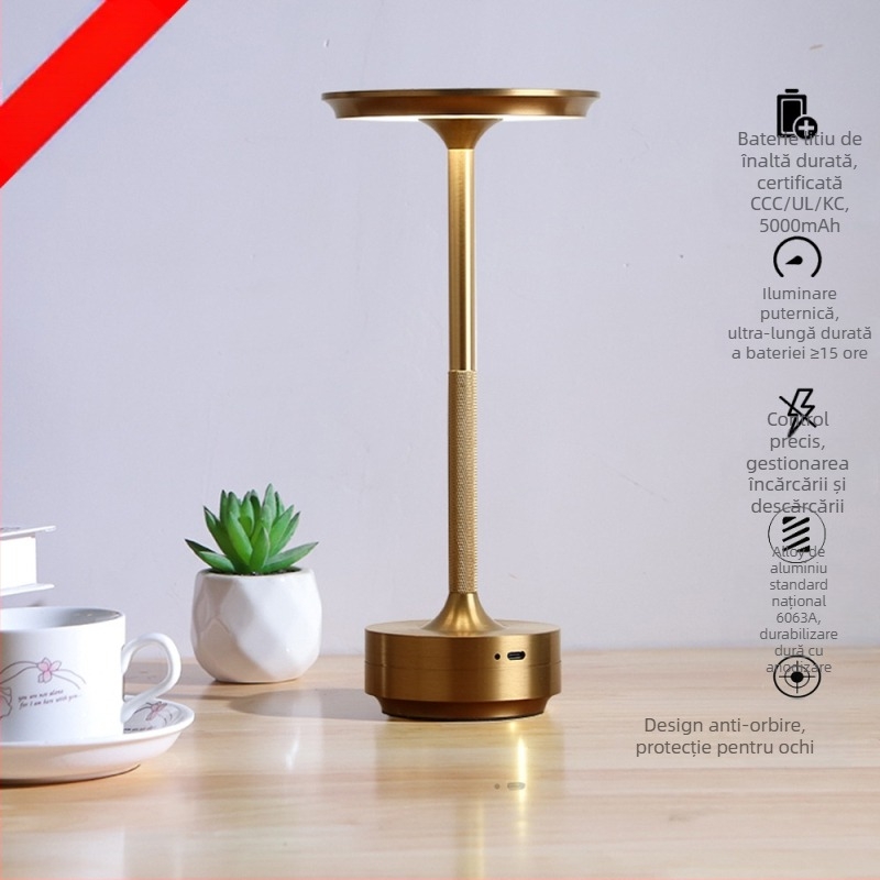 Lampa de birou LED cu încărcare, iluminare ambientală reglabilă și lumină de noapte | aluminiu, model JT63-201, Wise Lighting, stil Lux Ușor, certificare CE