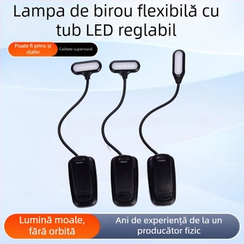 Lampă LED clip-on pentru birou, reglabilă pentru citit, alimentare USB, CRI ≥ 95, comutator cu buton, tensiune ≤ 36V