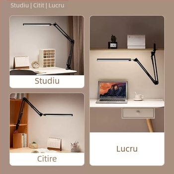 Lampă LED cu braț pliabil pentru citit, protecție a ochilor – alimentare USB, control tactil, abajur din plastic, CRI 80–89