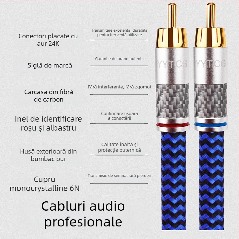 YYTCG cablu RCA de semnal 6N din cupru monocrystal, 2 la 2 HiFi audio