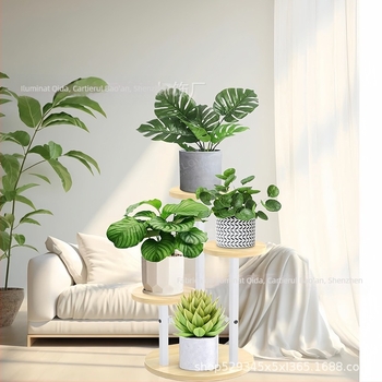 Raft de plante cu trei etaje din lemn pentru grădină și sufragerie (Material: Lemn; Import: Nu; Brand: Alt; Cadou: Nu)