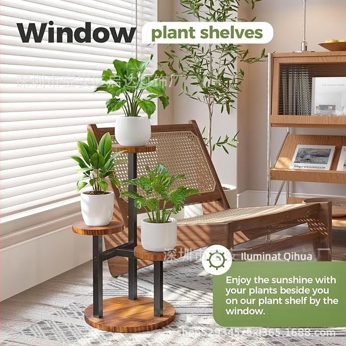 Raft de plante cu trei etaje din lemn pentru grădină și sufragerie (Material: Lemn; Import: Nu; Brand: Alt; Cadou: Nu)