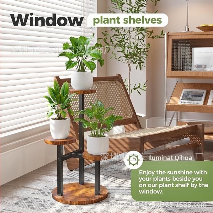 Raft de plante cu trei etaje din lemn pentru grădină și sufragerie (Material: Lemn; Import: Nu; Brand: Alt; Cadou: Nu)