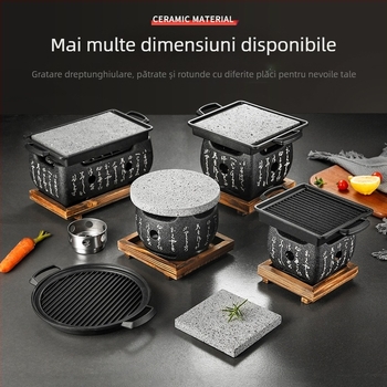 Boyue placă de grătar din piatră vulcanică, pătrată, cu canal pentru ulei, stil japonez, izolație