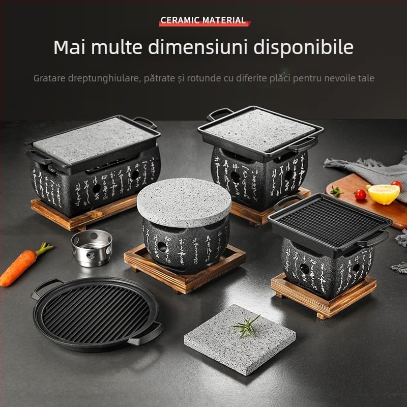 Boyue placă de grătar din piatră vulcanică, pătrată, cu canal pentru ulei, stil japonez, izolație