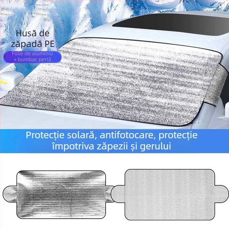 Acoperire parbriz auto, din bumbac perl, îngroșat, impermeabilă și izolație termică pentru iarnă, instalare cu clips