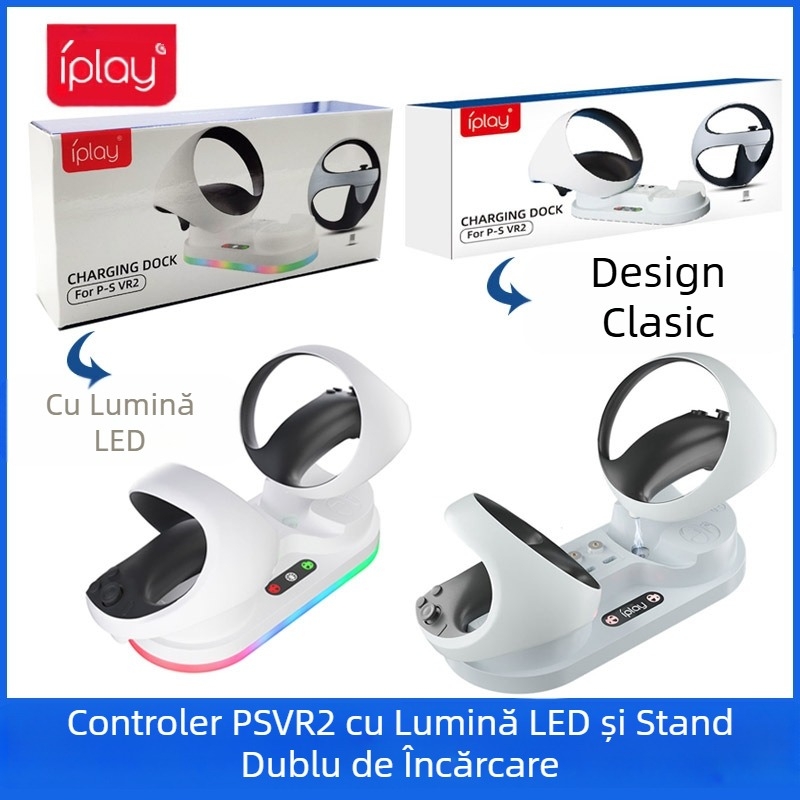 PS VR2 stație de încărcare cu LED, suport dual pentru controllere PS VR2, ABS, interfață Type-C, greutate 225 g