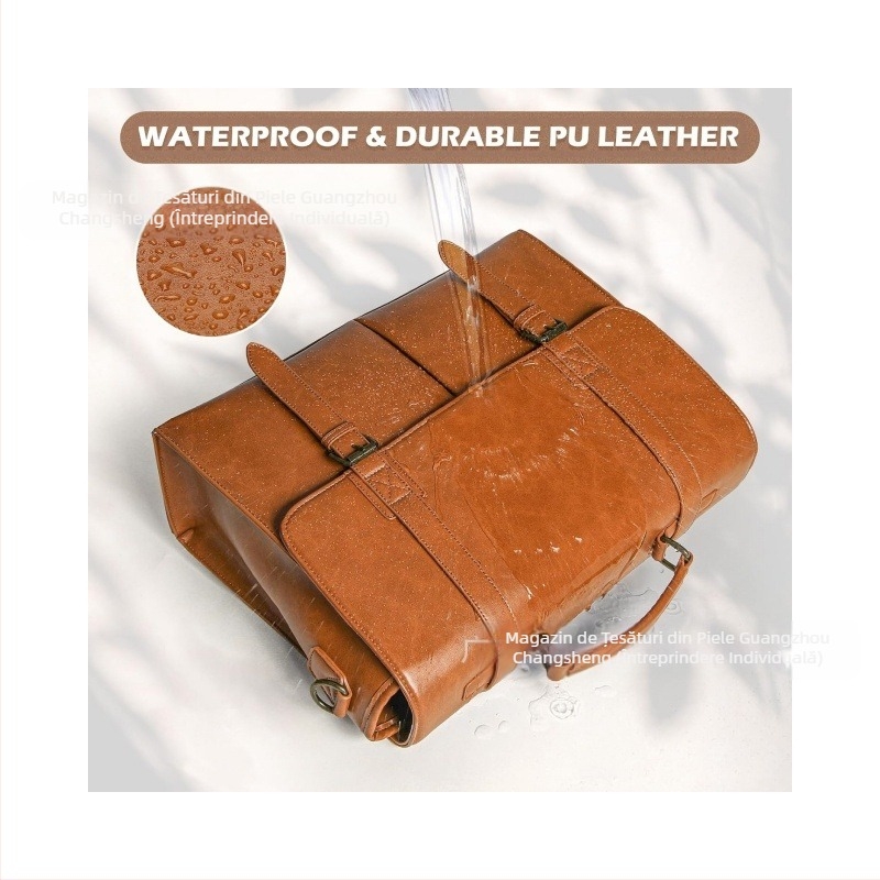 Geantă mesager pentru laptop din piele sintetică pentru bărbați – stil vintage casual, afaceri, multifuncțională, capacitate mare, căptușeală PU, model uni, primăvara 2024
