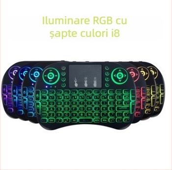 i8 Tastatură — mini tastatură wireless cu mouse aer, interfață USB, conexiune 2.4G, iluminare de fundal, rază de 10 m, greutate 0,13 kg