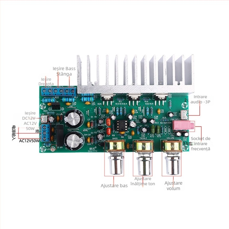Placă amplificator Hi-Fi cu TDA2050 + TDA2030, 2.1 canale