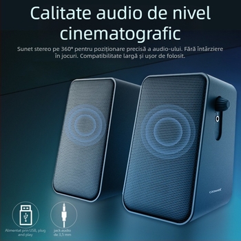 CO712 Boxe 2.0 pentru PC, desktop și laptop, intrare USB și 3.5 mm, 60Hz-15kHz, 10W ieșire, SNR ≥75 dB, 2.0 canale
