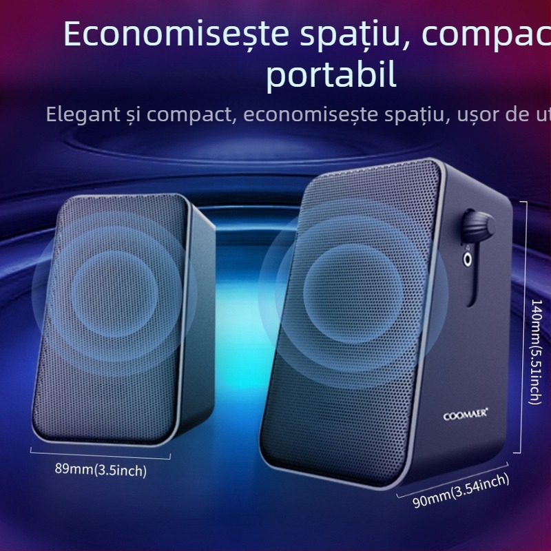CO712 Boxe 2.0 pentru PC, desktop și laptop, intrare USB și 3.5 mm, 60Hz-15kHz, 10W ieșire, SNR ≥75 dB, 2.0 canale