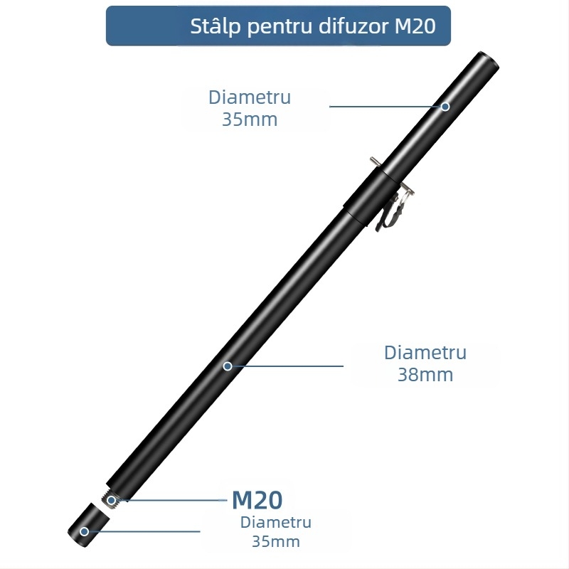 Suport metal pentru boxe cu filet M20 și priză de 35 mm, universal