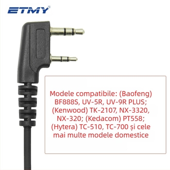 Casca cu fir pentru walkie-talkie, in-ear, conector drept 3,5 mm, microfon inclus, cablu 152,4 cm