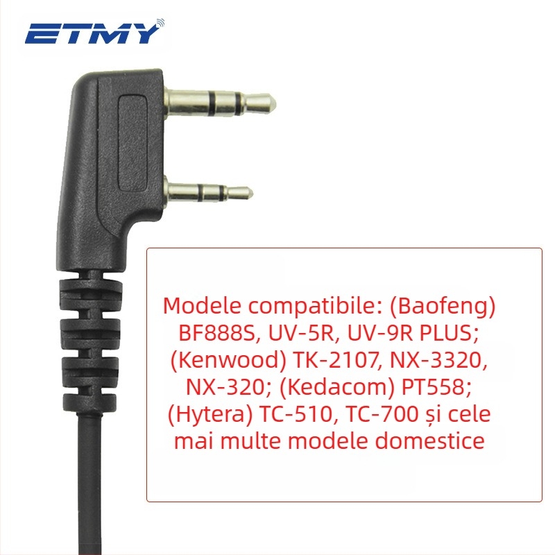 Casca cu fir pentru walkie-talkie, in-ear, conector drept 3,5 mm, microfon inclus, cablu 152,4 cm