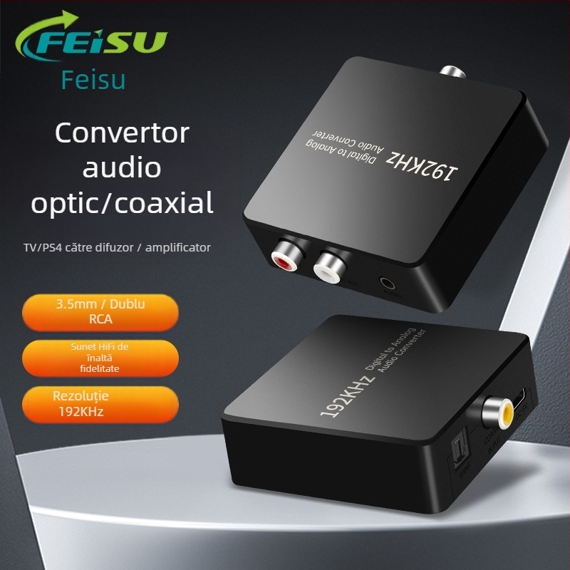 Adaptor audio coaxial/optic către 3,5 mm AUX pentru boxe TV cu suport Dolby Digital și DTS 5.1