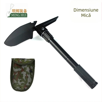 Lopată pliabilă din oțel mangan pentru camping — unealtă outdoor multifuncțională cu cioc și husă din material textil