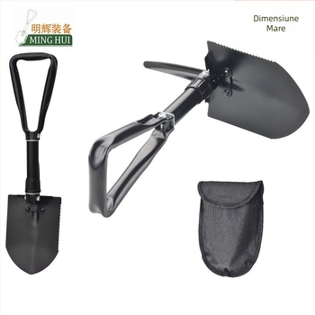 Lopată pliabilă din oțel mangan pentru camping — unealtă outdoor multifuncțională cu cioc și husă din material textil