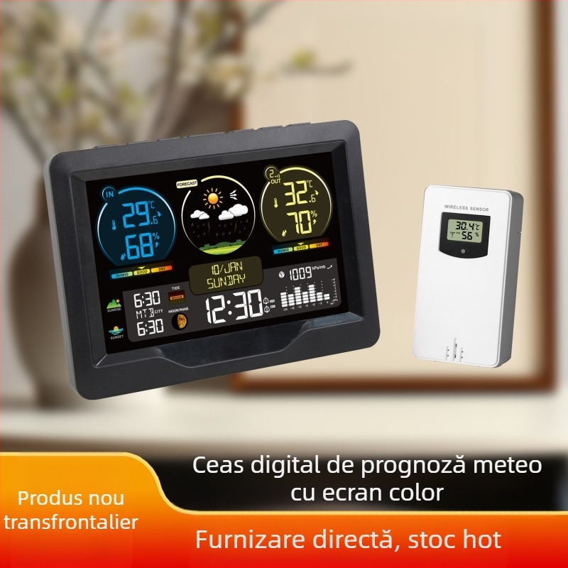 FJ3383M higrometru digital ceas meteorologic cu prognoză, calendar, răsărit și apus, ceas de alarmă