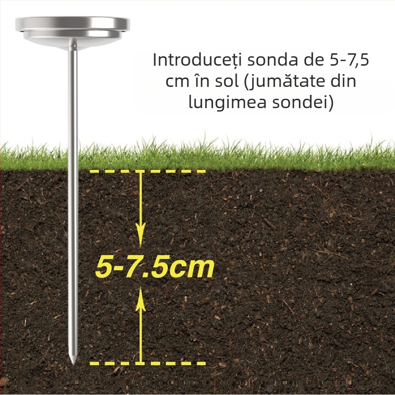 Termometru de sol din oțel inoxidabil pentru grădină, impermeabil, fără baterie, 0–30°C, rezoluție 2.5°C, Kaitai KT